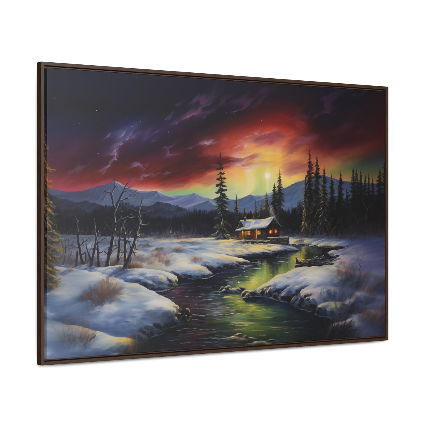Cabin in the Woods - Northern Lights - Gallery Canvas Wrap, Horizontal Frame
