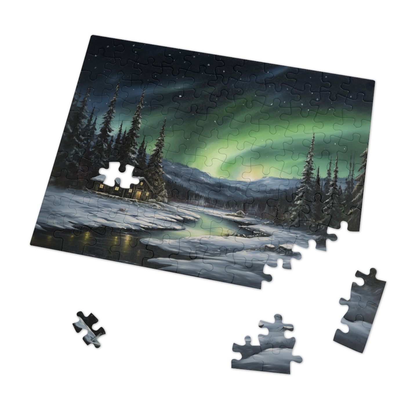 Cabin in the Woods - Northern Lights - Jigsaw Puzzle (110, 252, 500,1000-Piece)