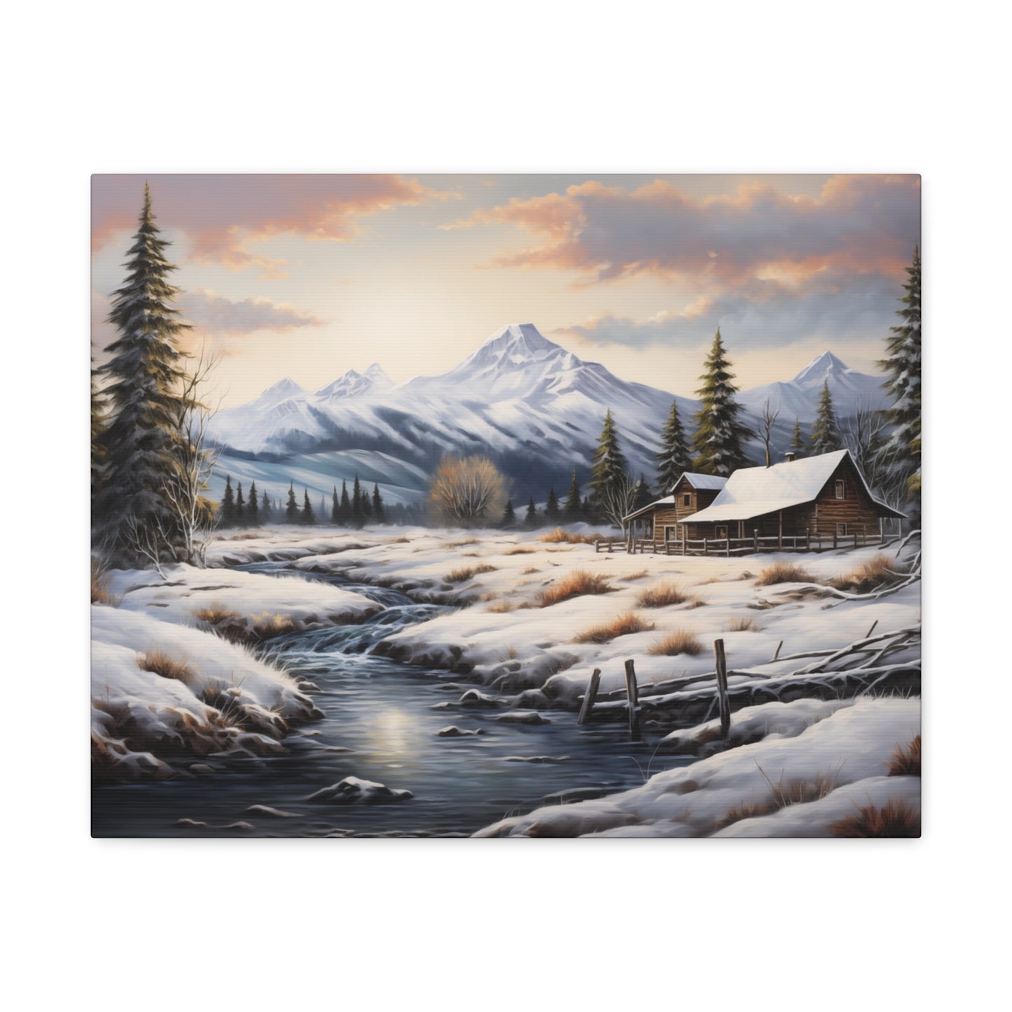 Rustic Cabin in the Snow - Canvas Gallery Wrap - No Frame