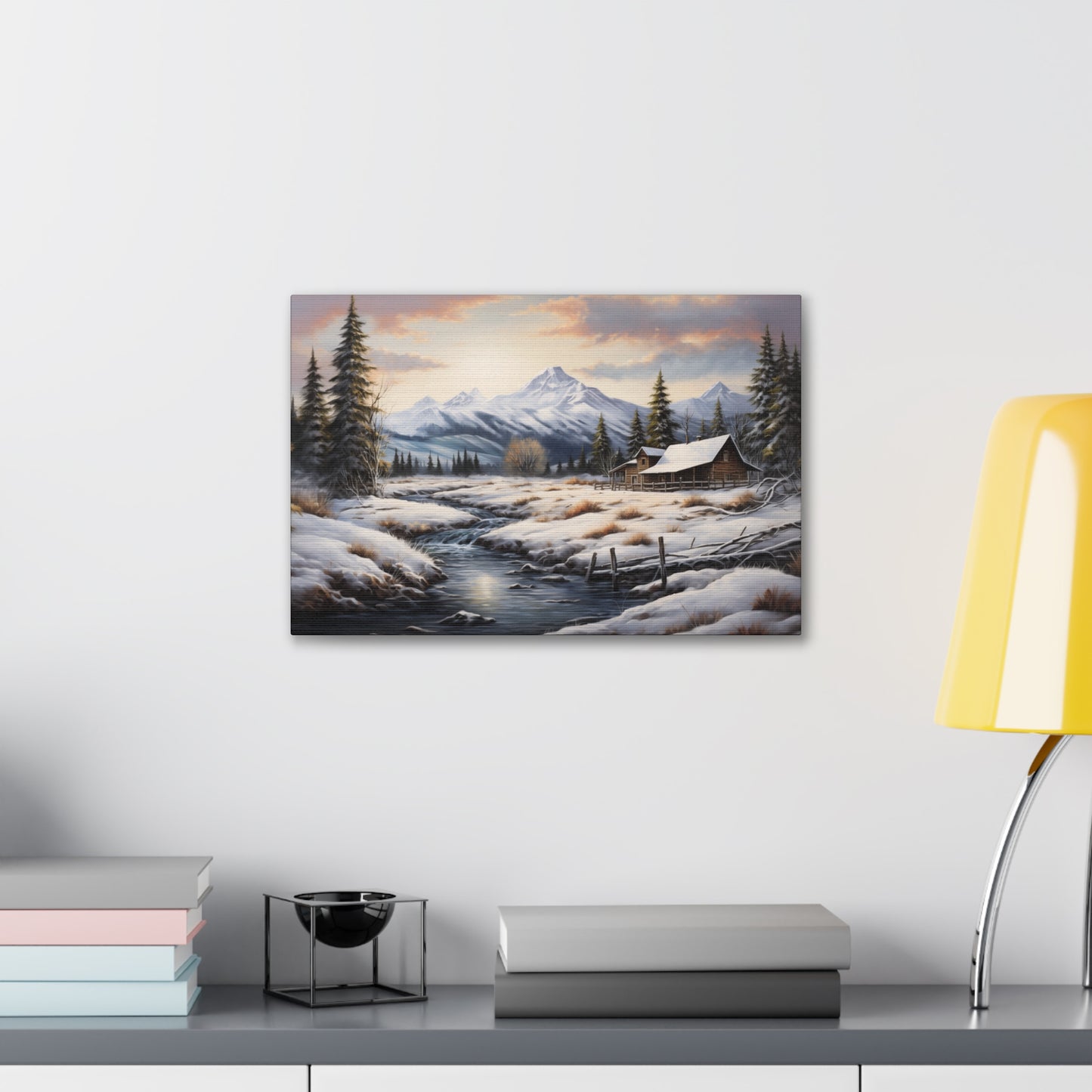 Rustic Cabin in the Snow - Canvas Gallery Wrap - No Frame