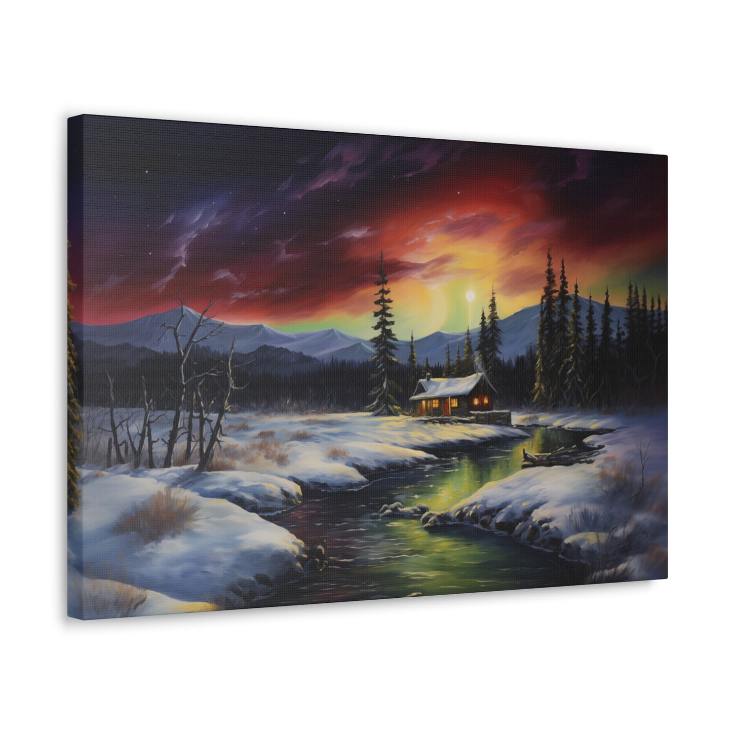 Cabin in the Woods - Northern Lights 2 - Canvas Gallery Wraps - No Frame