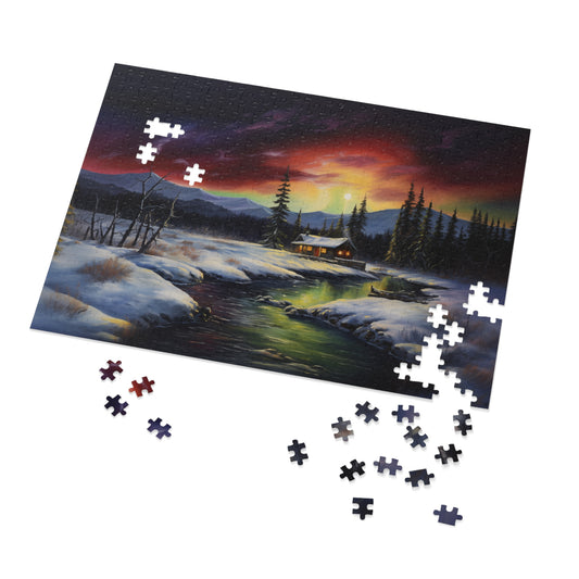 Cabin in the Woods - Northern Lights - Jigsaw Puzzle (110, 252, 500,1000-Piece)