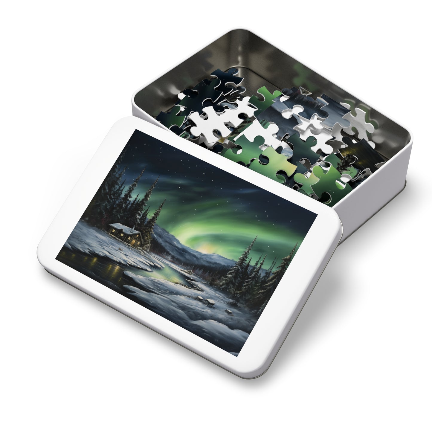 Cabin in the Woods - Northern Lights - Jigsaw Puzzle (110, 252, 500,1000-Piece)