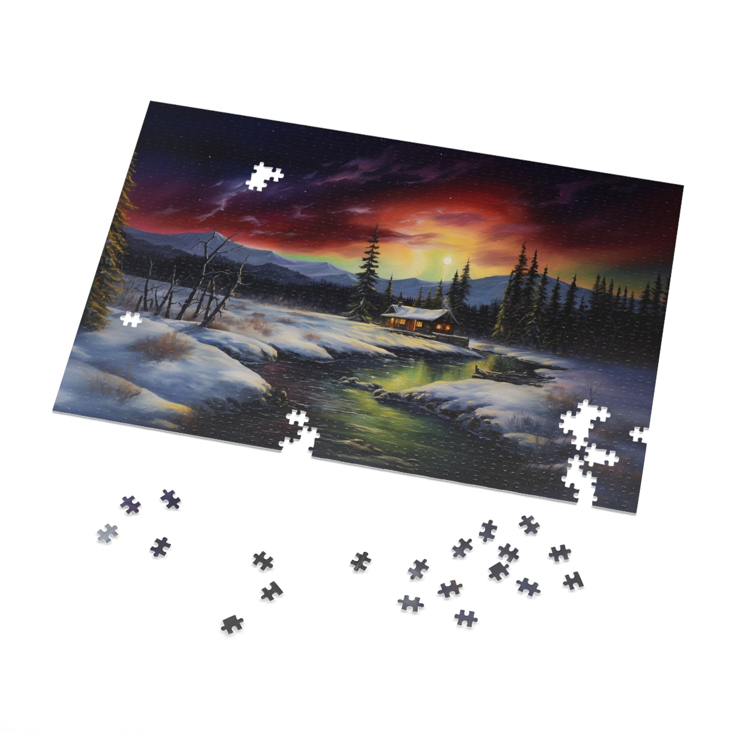 Cabin in the Woods - Northern Lights - Jigsaw Puzzle (110, 252, 500,1000-Piece)