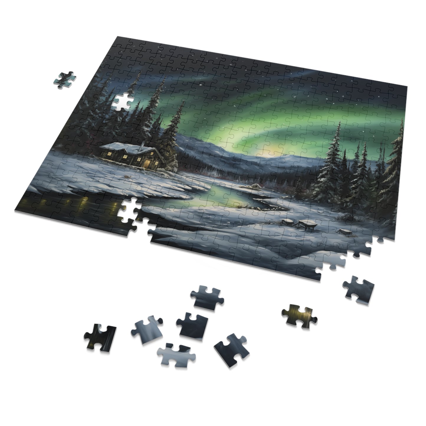 Cabin in the Woods - Northern Lights - Jigsaw Puzzle (110, 252, 500,1000-Piece)