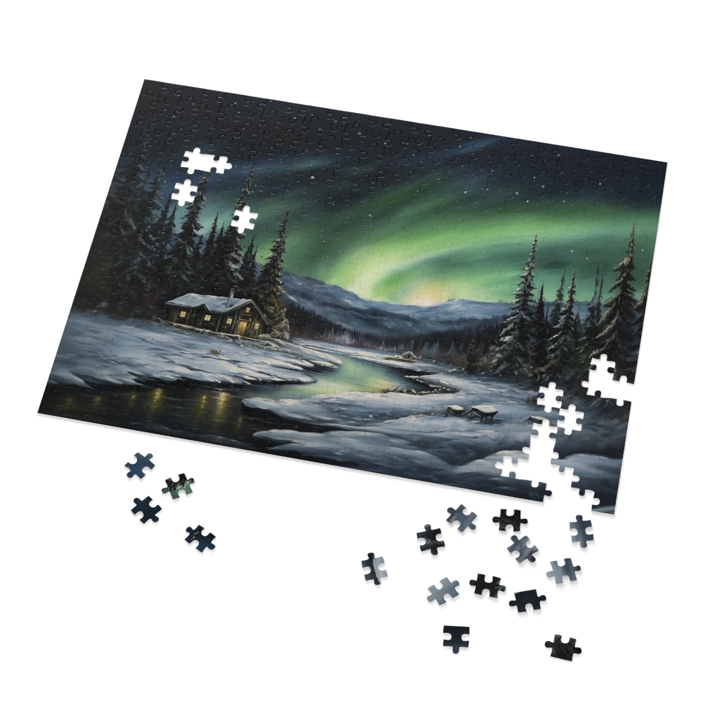 Cabin in the Woods - Northern Lights - Jigsaw Puzzle (110, 252, 500,1000-Piece)