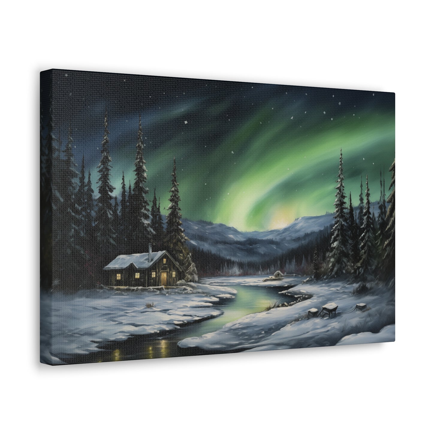 Cabin in the Woods - Northern Lights - Canvas Gallery Wrap