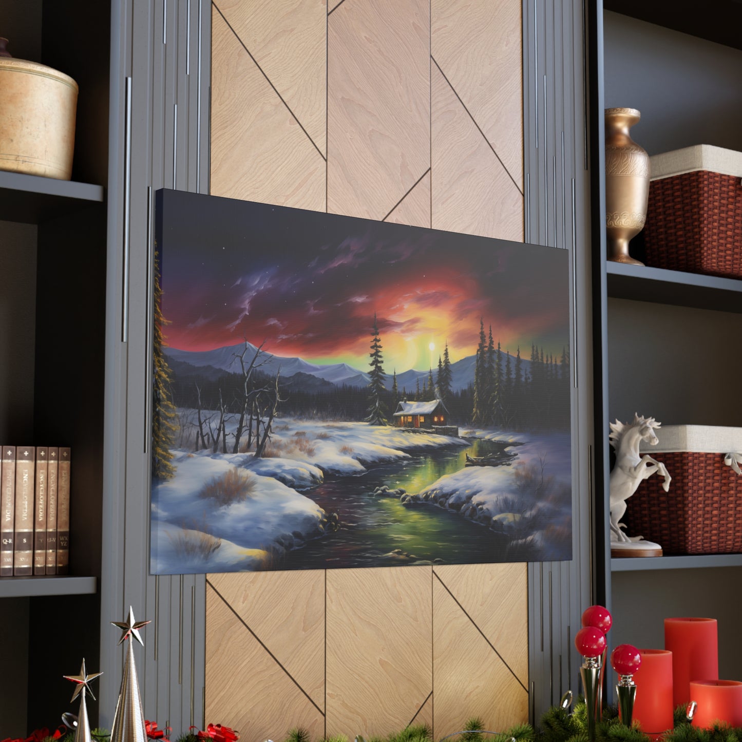 Cabin in the Woods - Northern Lights 2 - Canvas Gallery Wraps - No Frame