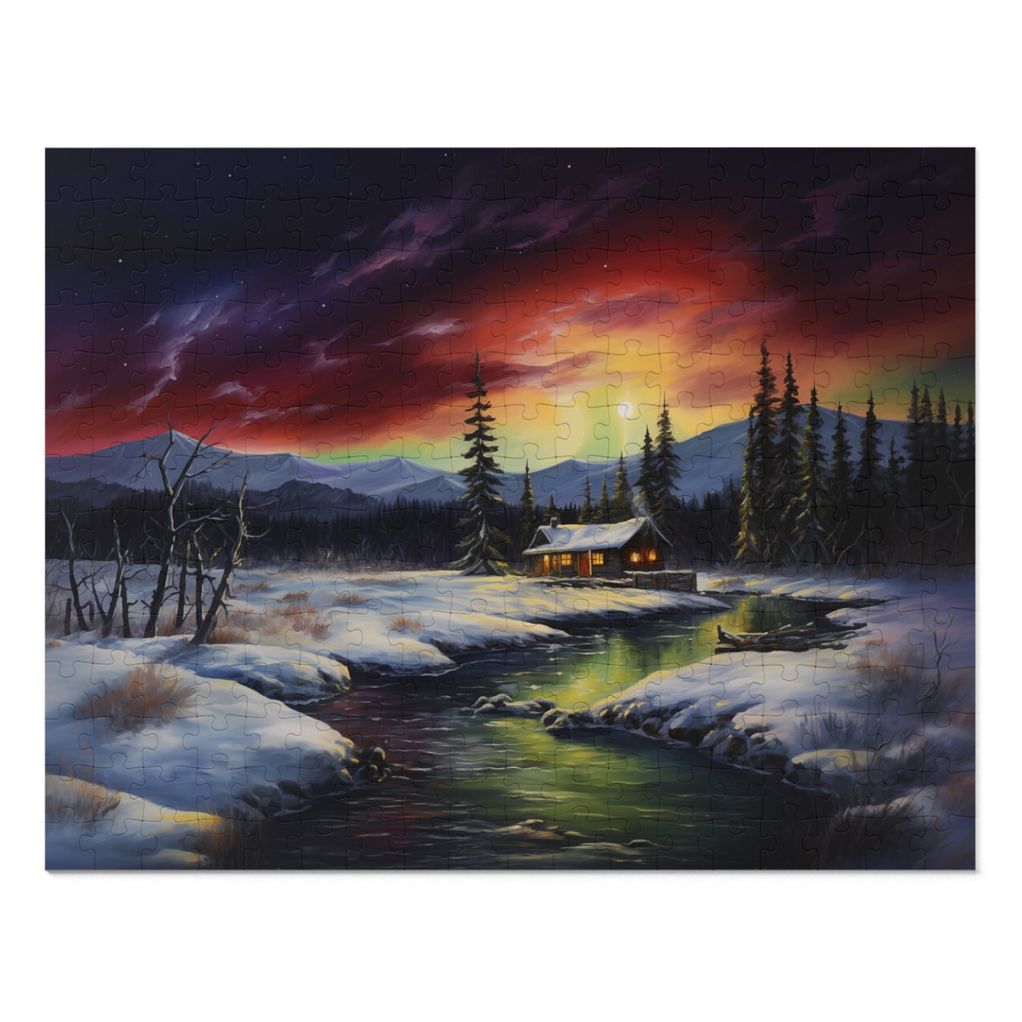 Cabin in the Woods - Northern Lights - Jigsaw Puzzle (110, 252, 500,1000-Piece)