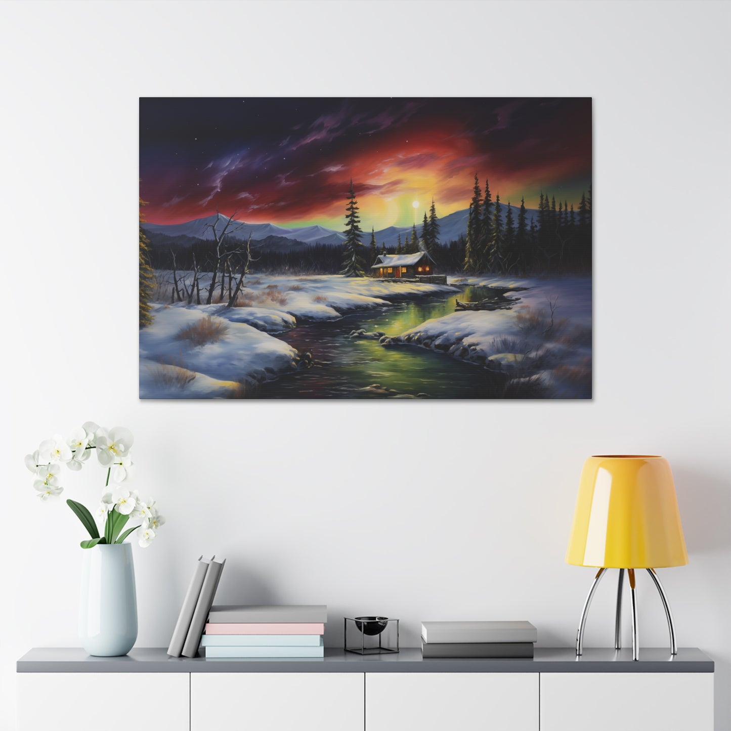 Cabin in the Woods - Northern Lights 2 - Canvas Gallery Wraps - No Frame