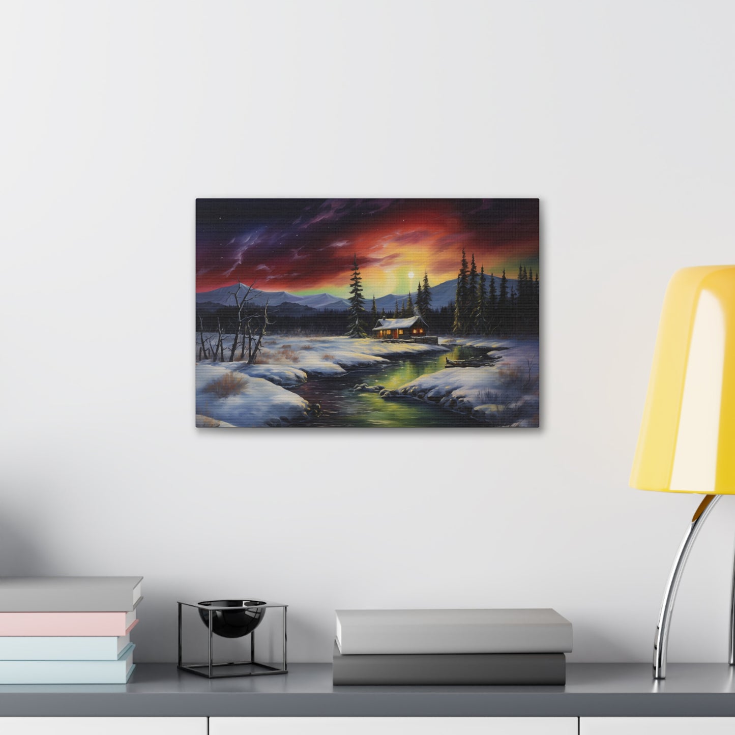 Cabin in the Woods - Northern Lights 2 - Canvas Gallery Wraps - No Frame