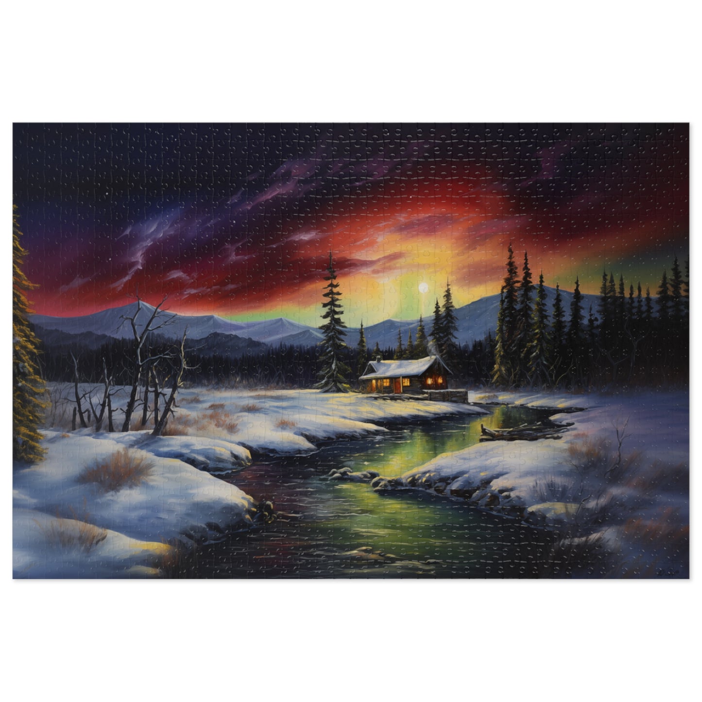 Cabin in the Woods - Northern Lights - Jigsaw Puzzle (110, 252, 500,1000-Piece)