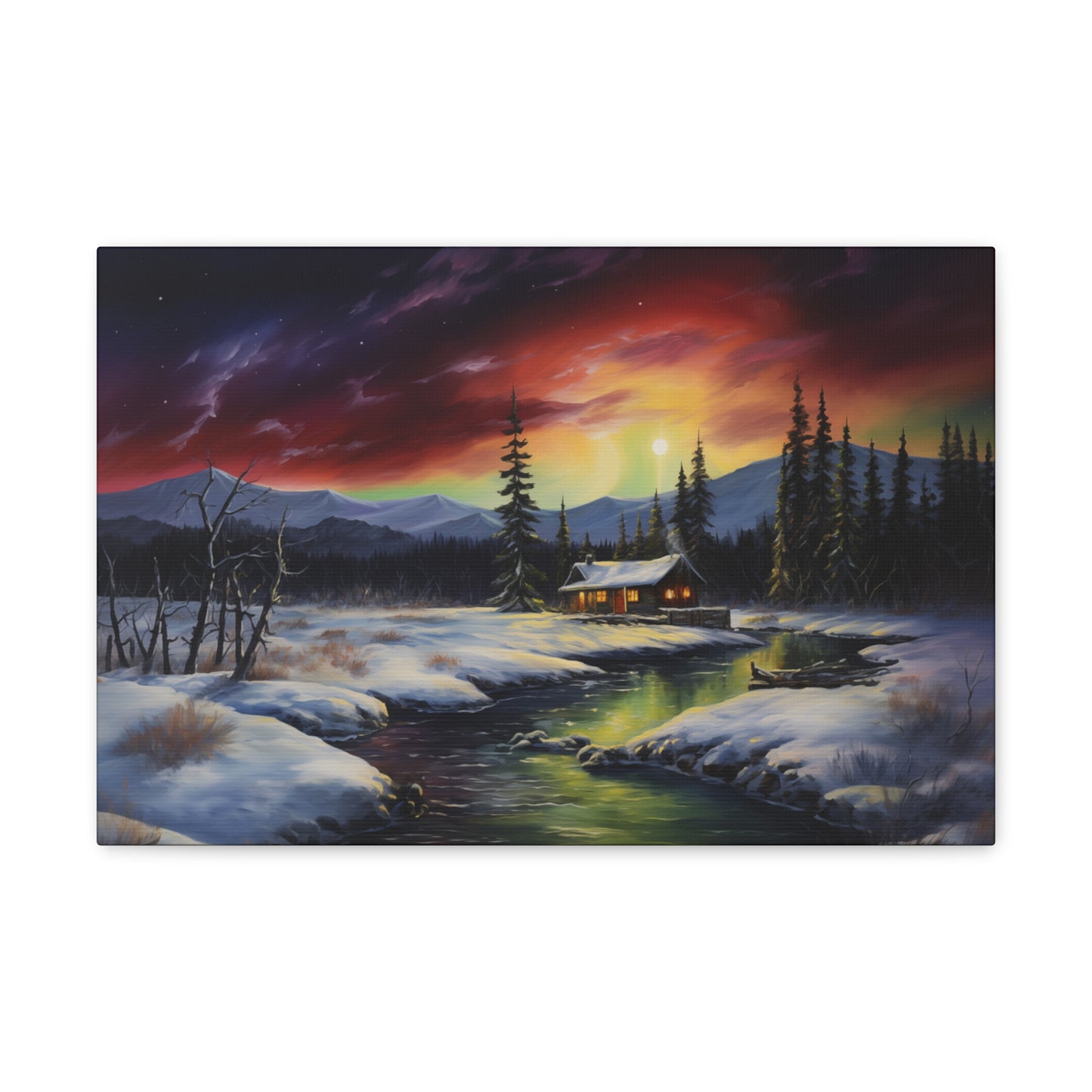 Cabin in the Woods - Northern Lights 2 - Canvas Gallery Wraps - No Frame