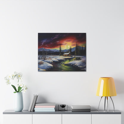 Cabin in the Woods - Northern Lights 2 - Canvas Gallery Wraps - No Frame