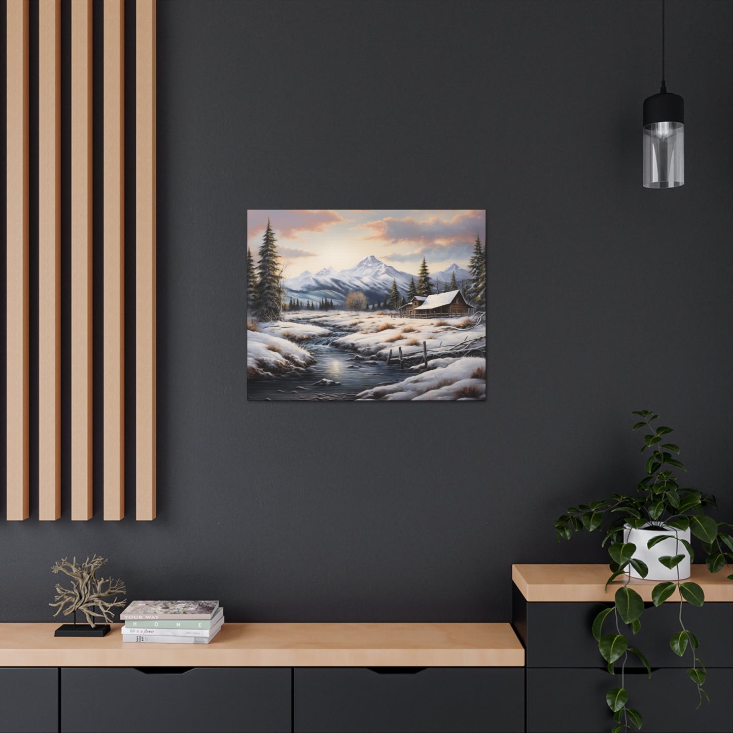 Rustic Cabin in the Snow - Canvas Gallery Wrap - No Frame