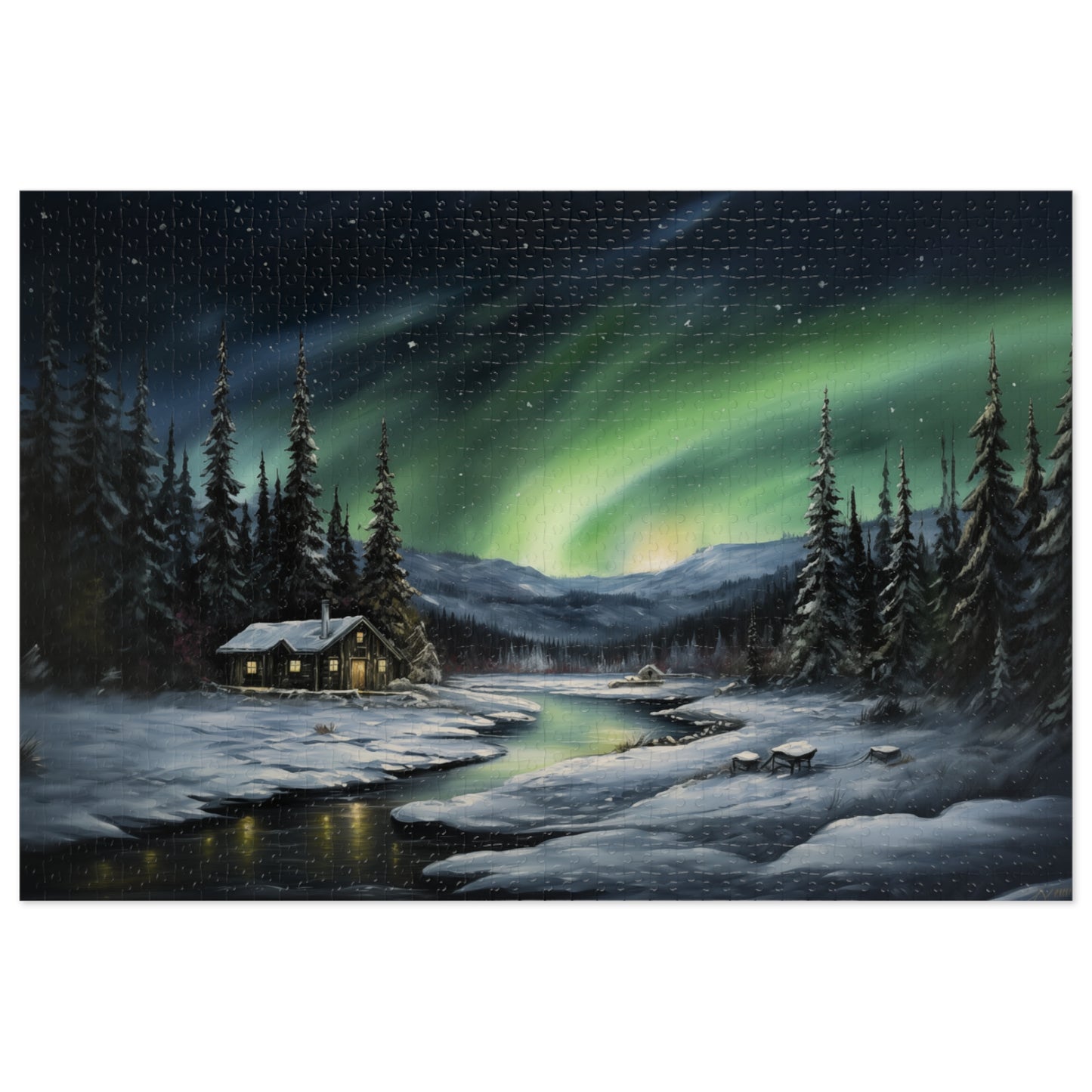 Cabin in the Woods - Northern Lights - Jigsaw Puzzle (110, 252, 500,1000-Piece)