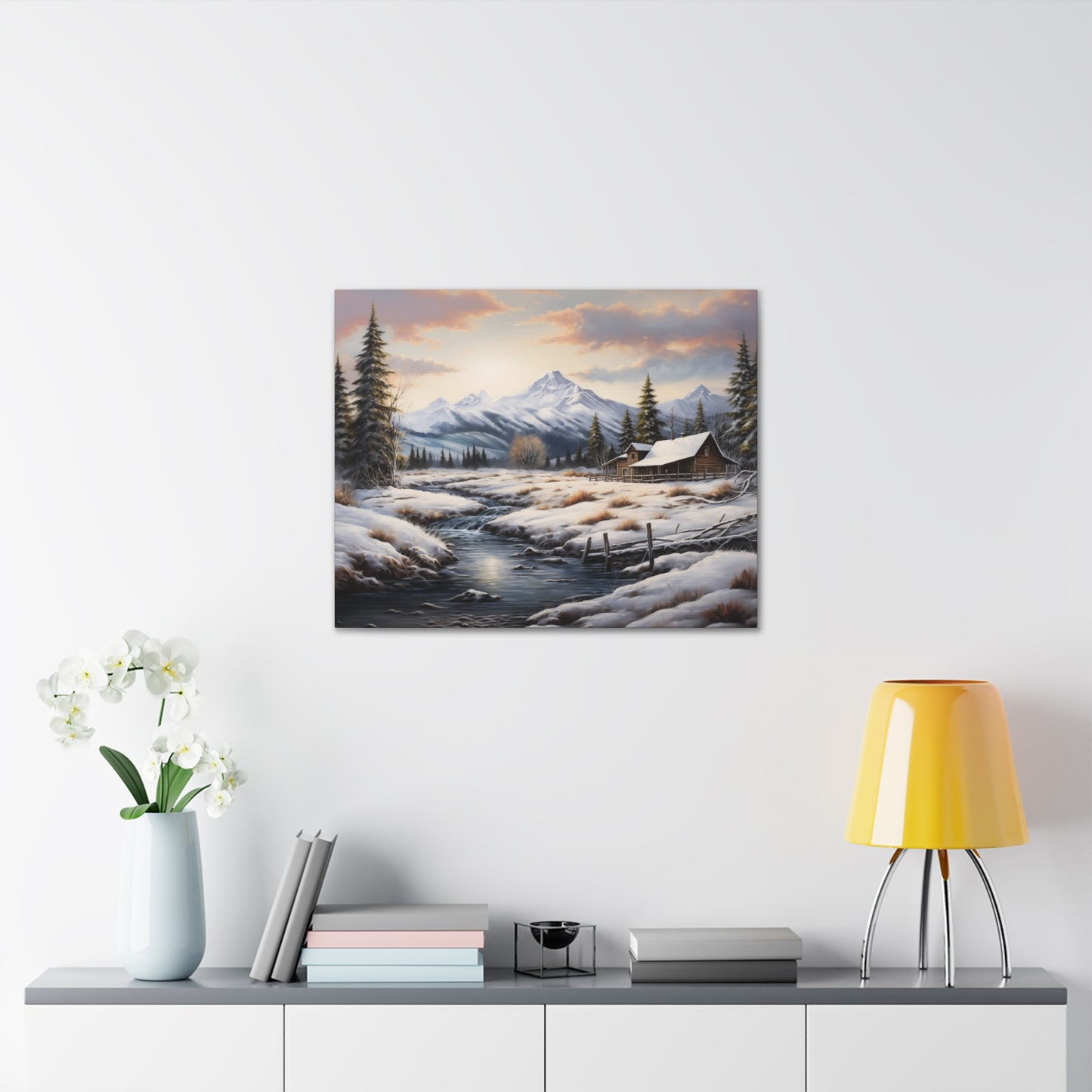 Rustic Cabin in the Snow - Canvas Gallery Wrap - No Frame