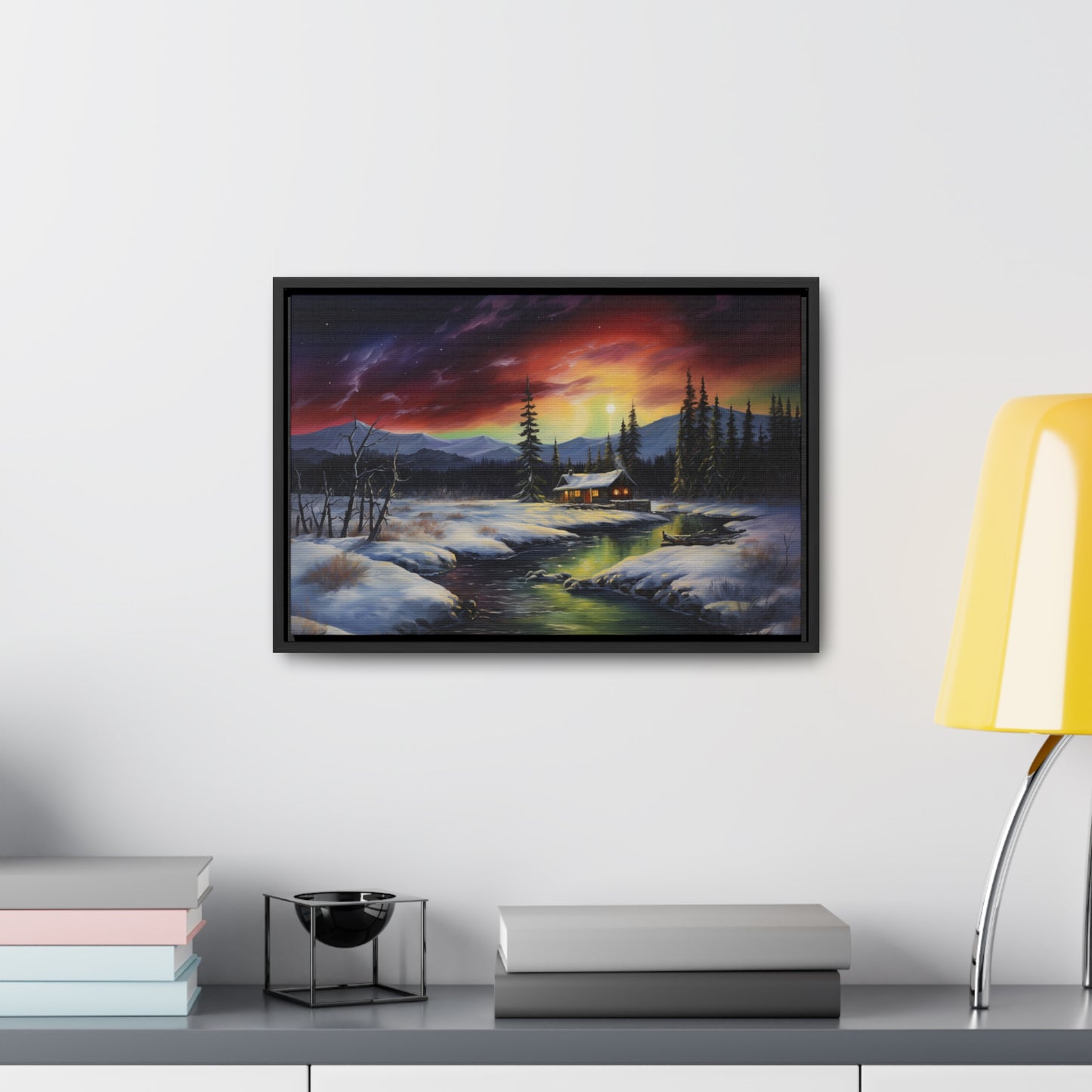 Cabin in the Woods - Northern Lights - Gallery Canvas Wrap, Horizontal Frame
