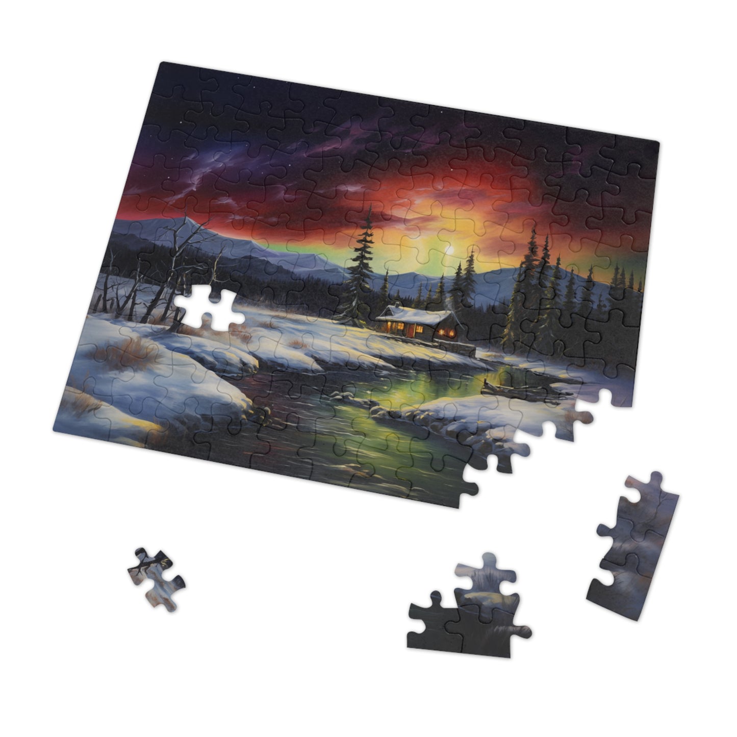 Cabin in the Woods - Northern Lights - Jigsaw Puzzle (110, 252, 500,1000-Piece)