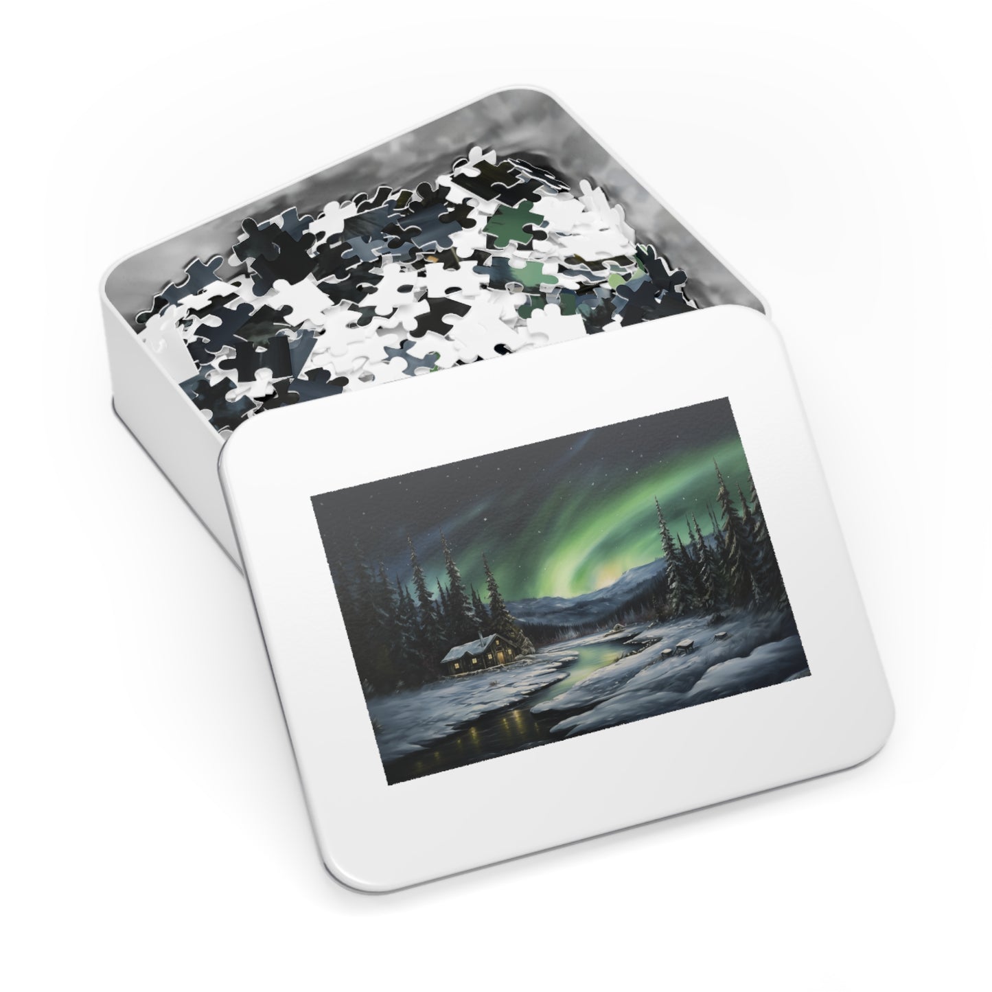 Cabin in the Woods - Northern Lights - Jigsaw Puzzle (110, 252, 500,1000-Piece)