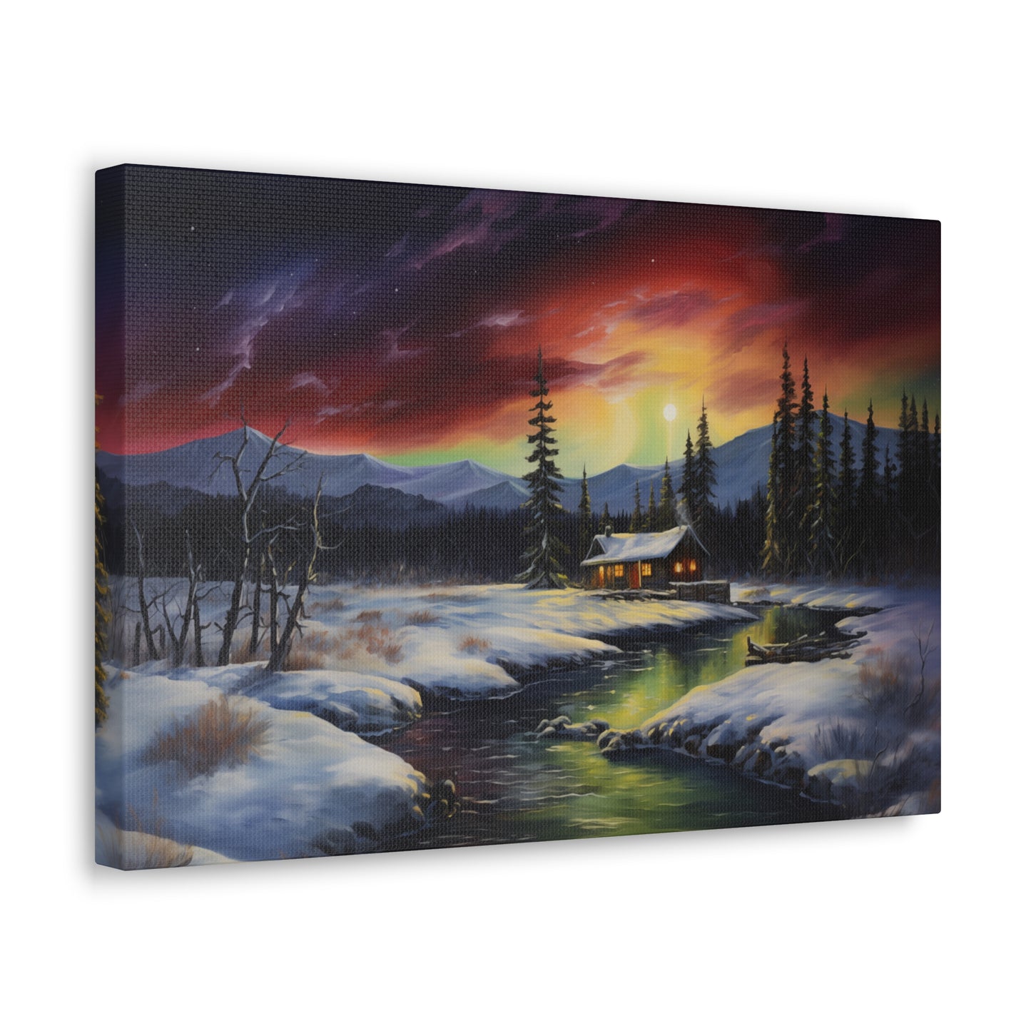 Cabin in the Woods - Northern Lights 2 - Canvas Gallery Wraps - No Frame