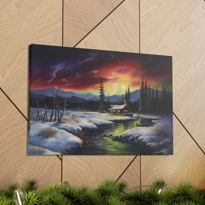 Cabin in the Woods - Northern Lights 2 - Canvas Gallery Wraps - No Frame