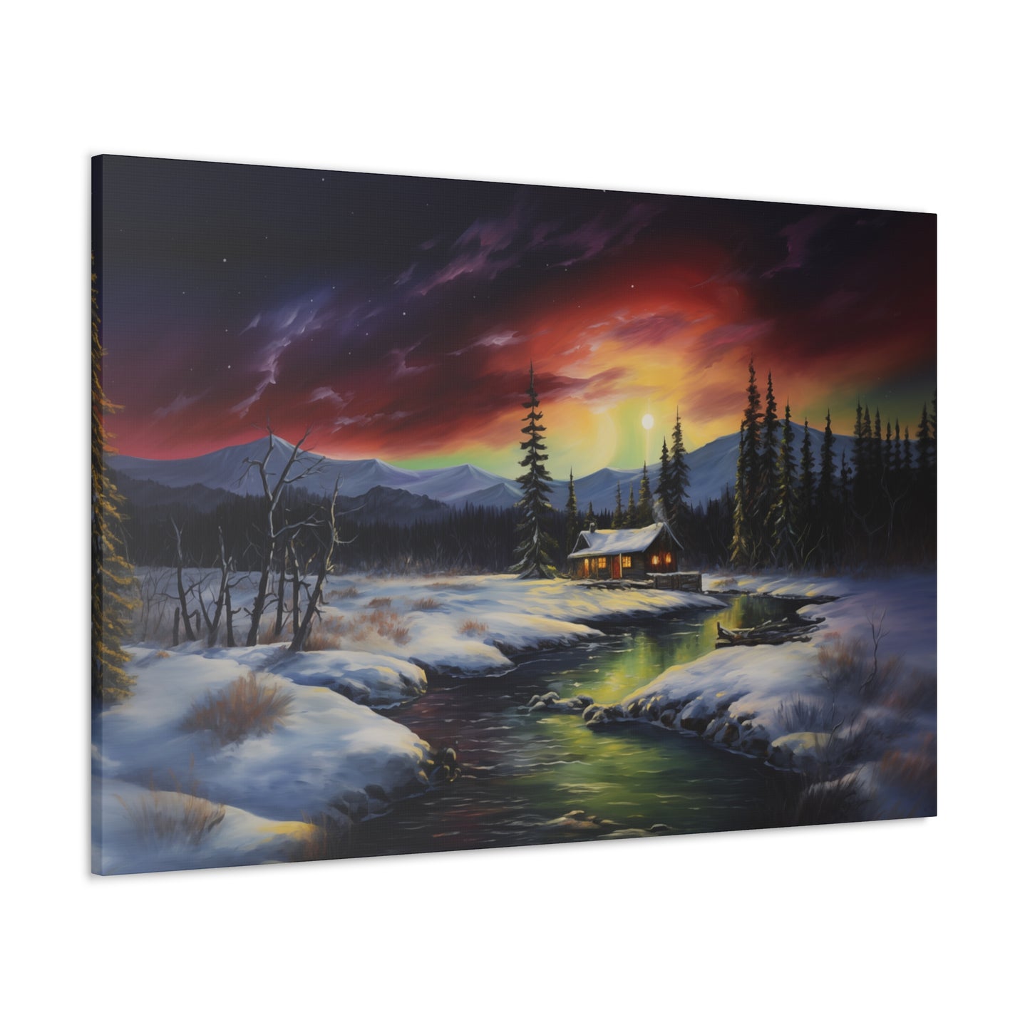 Cabin in the Woods - Northern Lights 2 - Canvas Gallery Wraps - No Frame