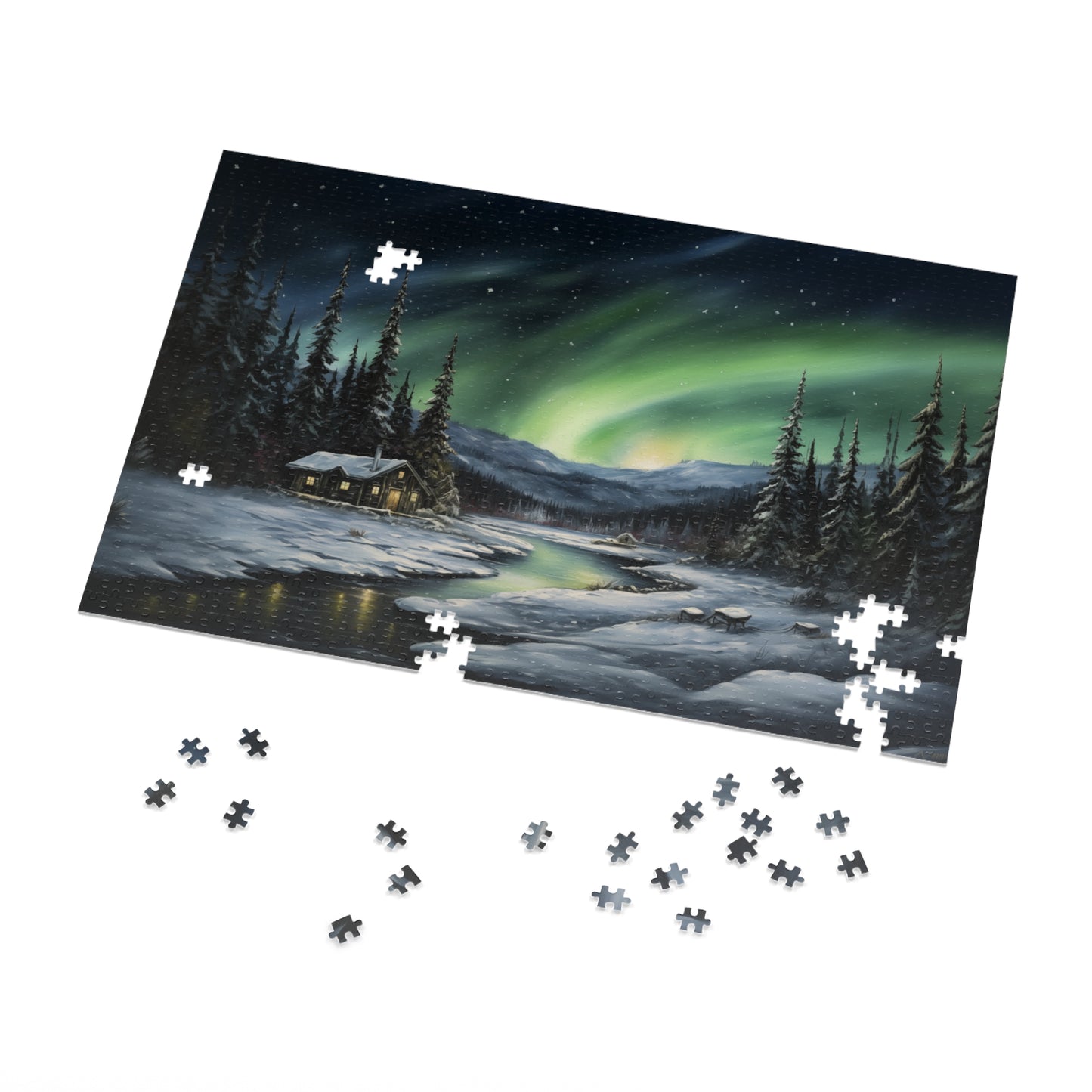 Cabin in the Woods - Northern Lights - Jigsaw Puzzle (110, 252, 500,1000-Piece)