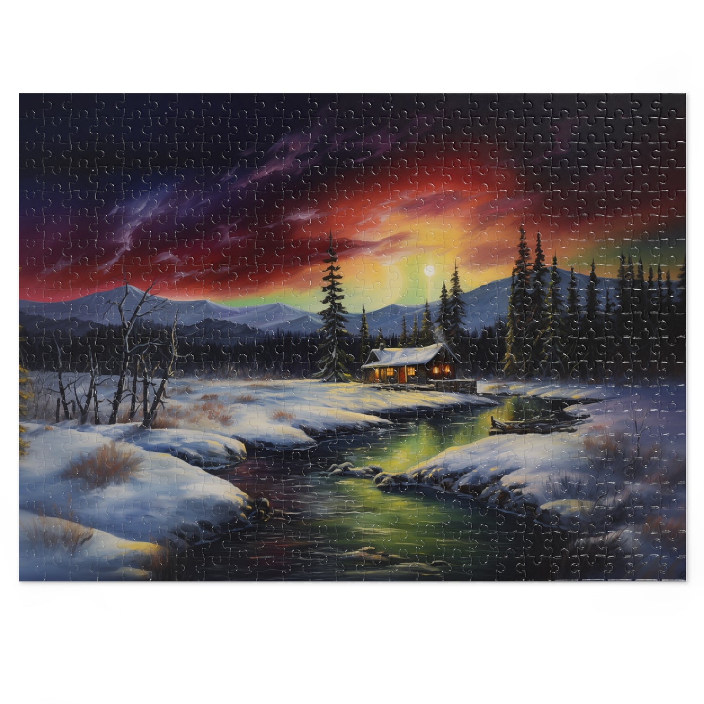 Cabin in the Woods - Northern Lights - Jigsaw Puzzle (110, 252, 500,1000-Piece)