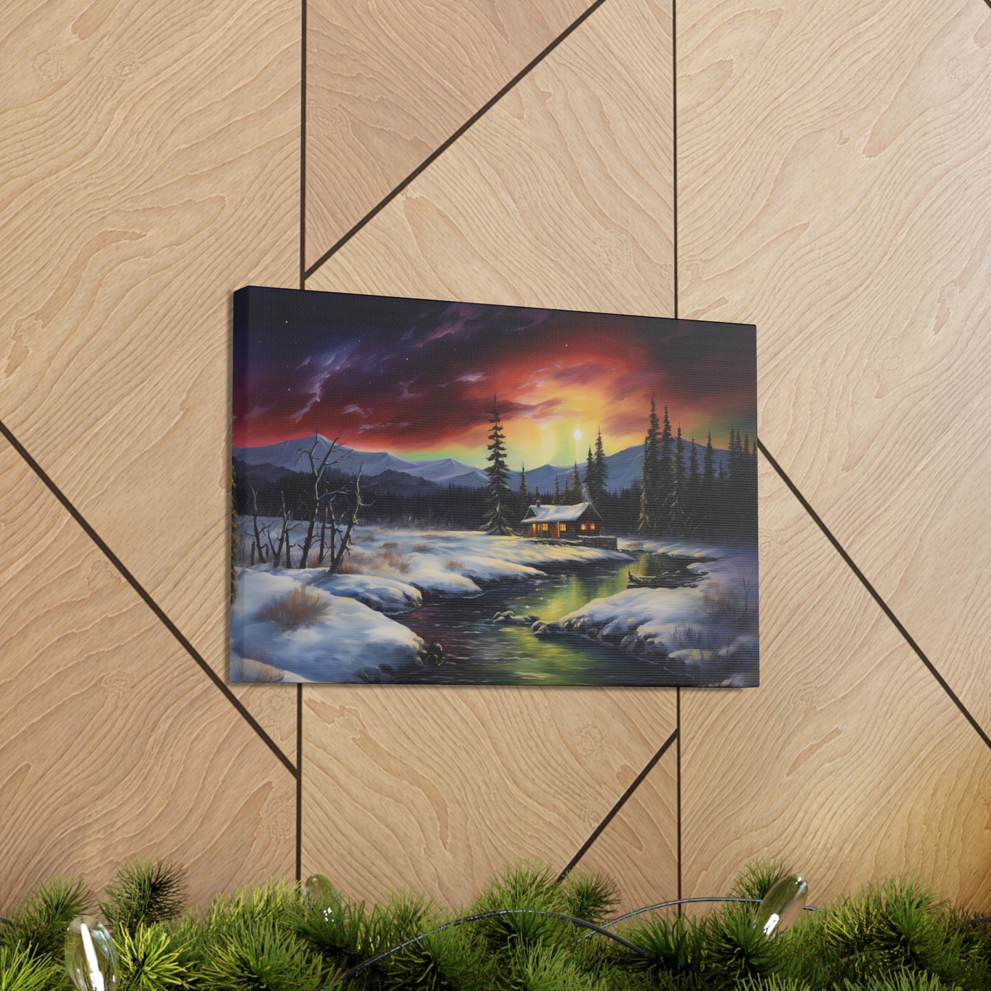 Cabin in the Woods - Northern Lights 2 - Canvas Gallery Wraps - No Frame