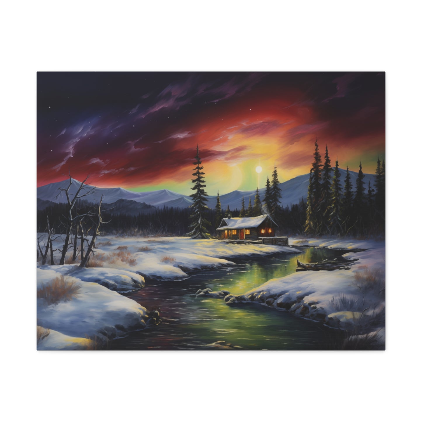 Cabin in the Woods - Northern Lights 2 - Canvas Gallery Wraps - No Frame