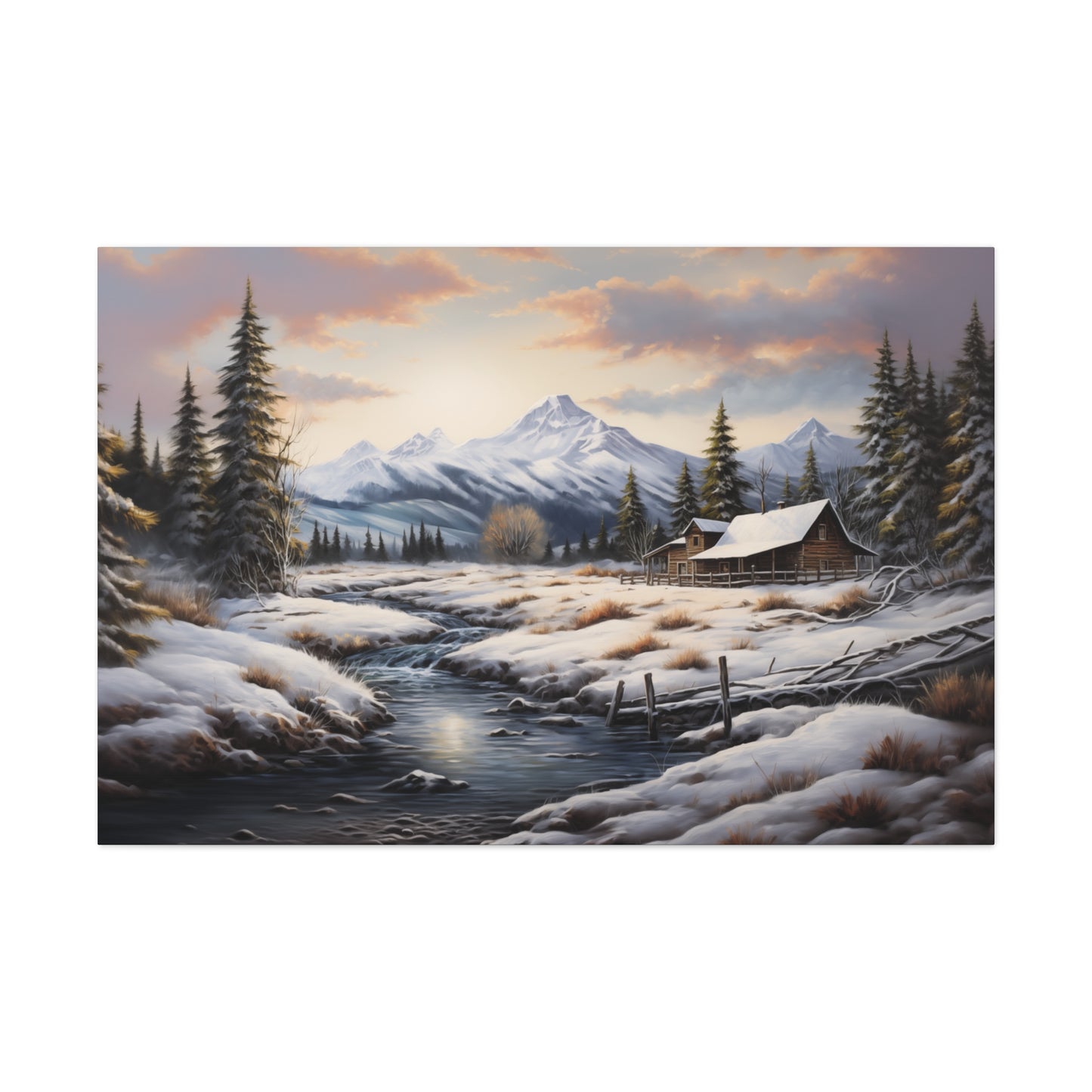 Rustic Cabin in the Snow - Canvas Gallery Wrap - No Frame