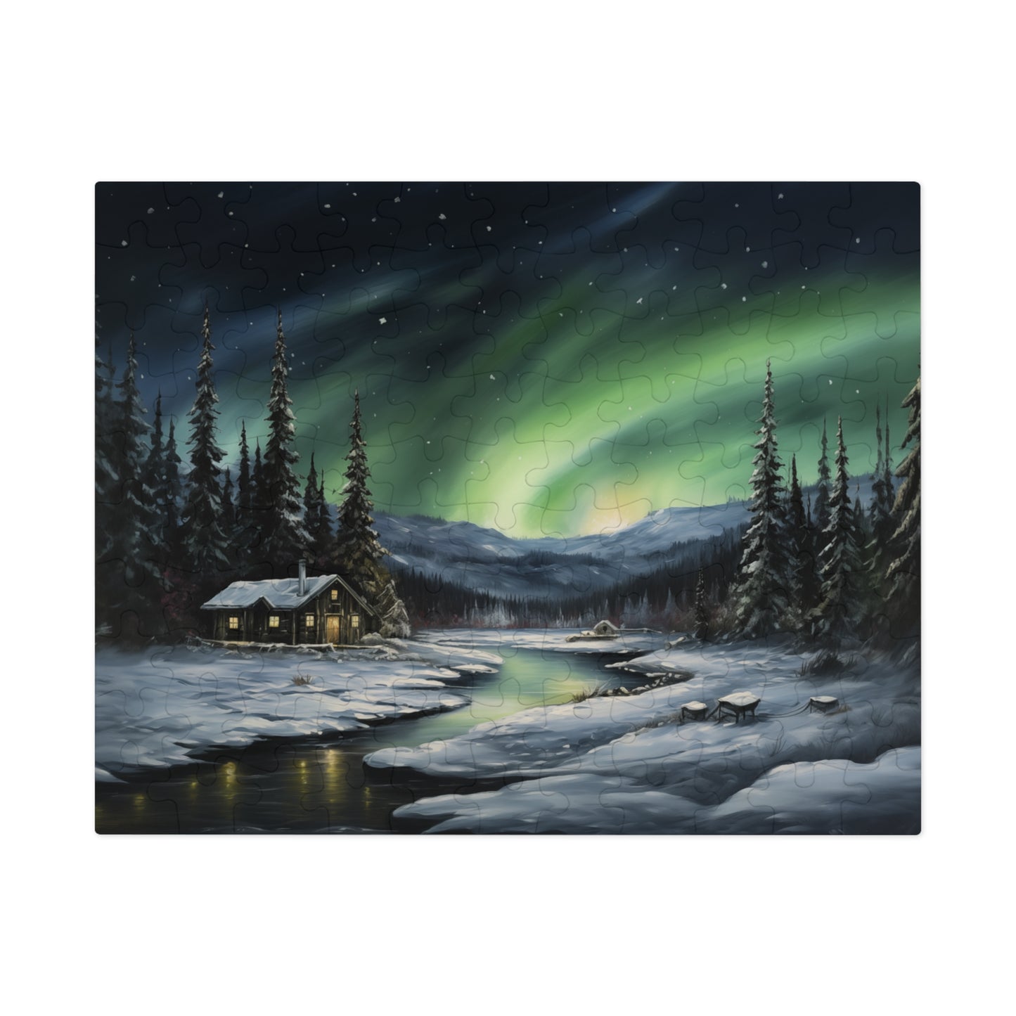 Cabin in the Woods - Northern Lights - Jigsaw Puzzle (110, 252, 500,1000-Piece)