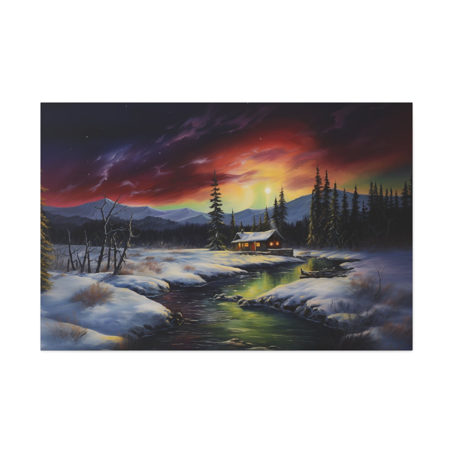 Cabin in the Woods - Northern Lights 2 - Canvas Gallery Wraps - No Frame