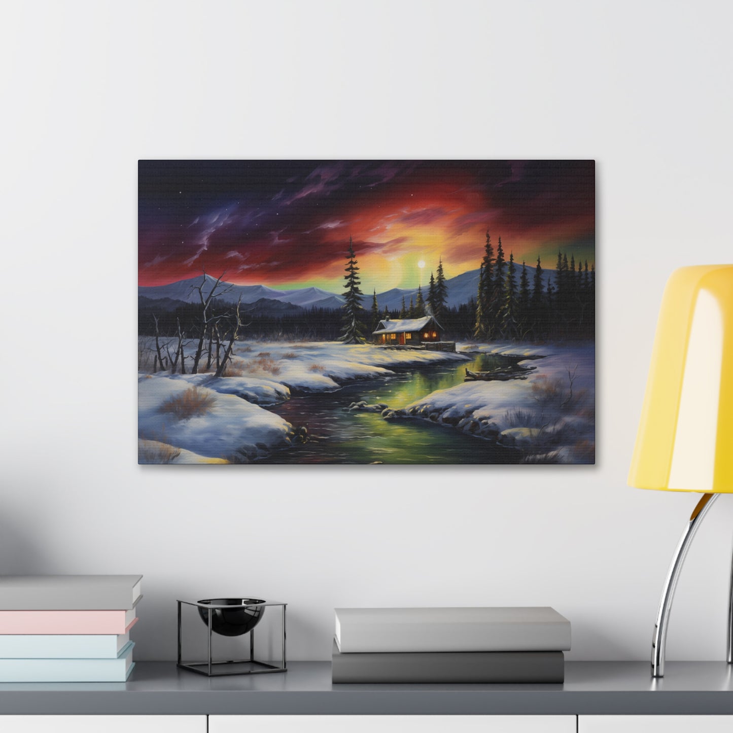 Cabin in the Woods - Northern Lights 2 - Canvas Gallery Wraps - No Frame