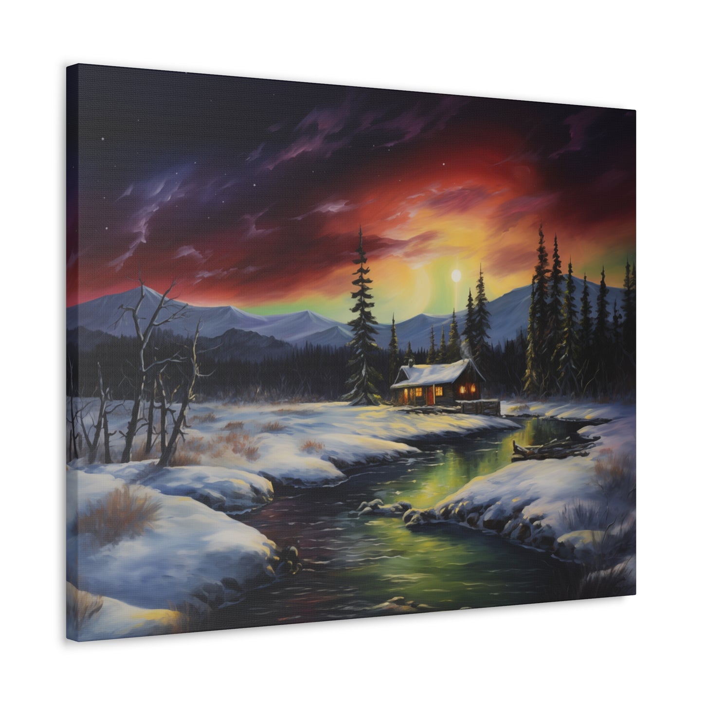 Cabin in the Woods - Northern Lights 2 - Canvas Gallery Wraps - No Frame