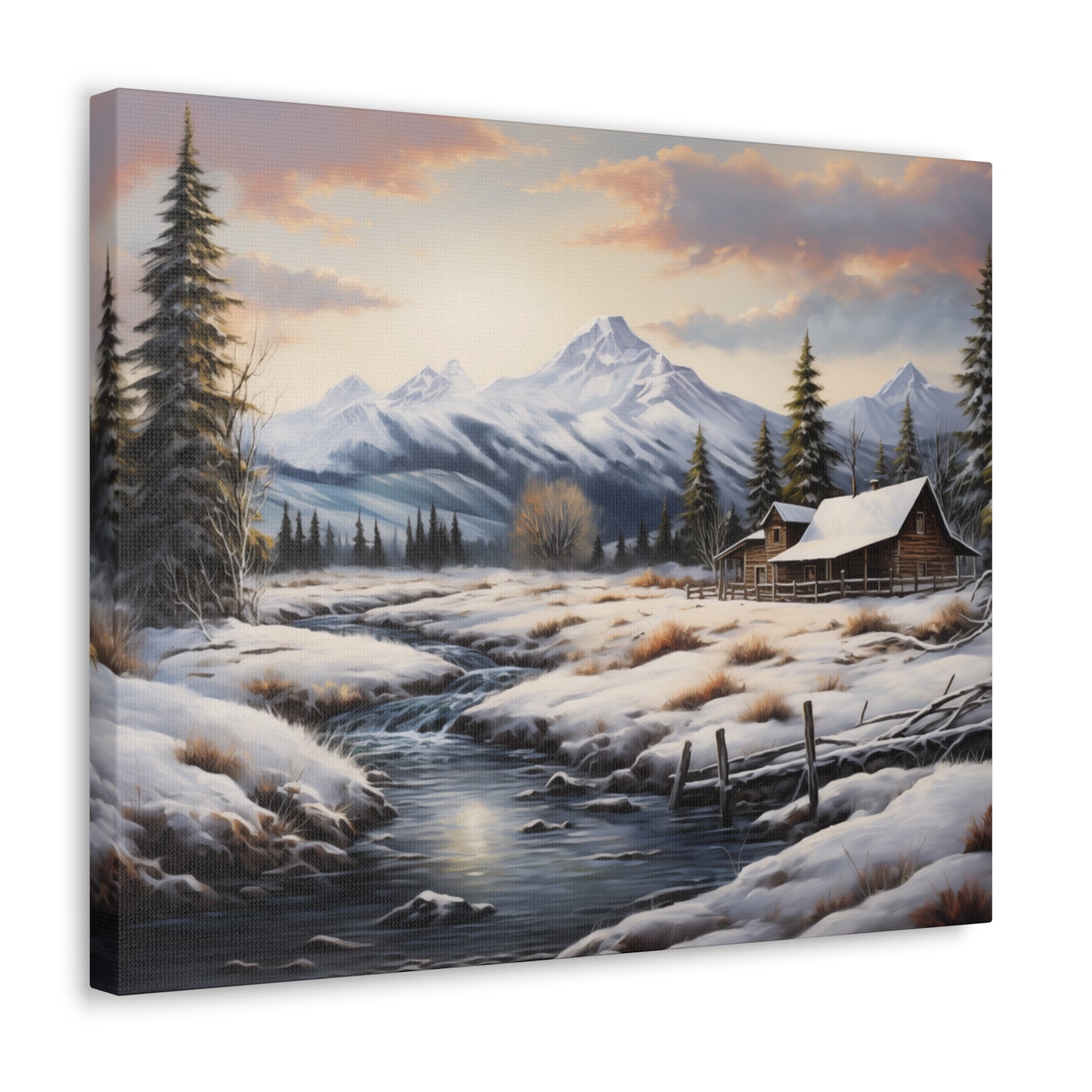 Rustic Cabin in the Snow - Canvas Gallery Wrap - No Frame