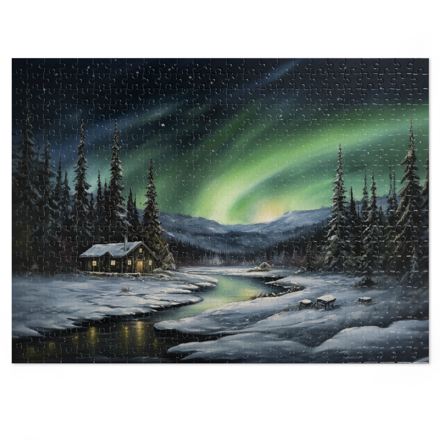 Cabin in the Woods - Northern Lights - Jigsaw Puzzle (110, 252, 500,1000-Piece)