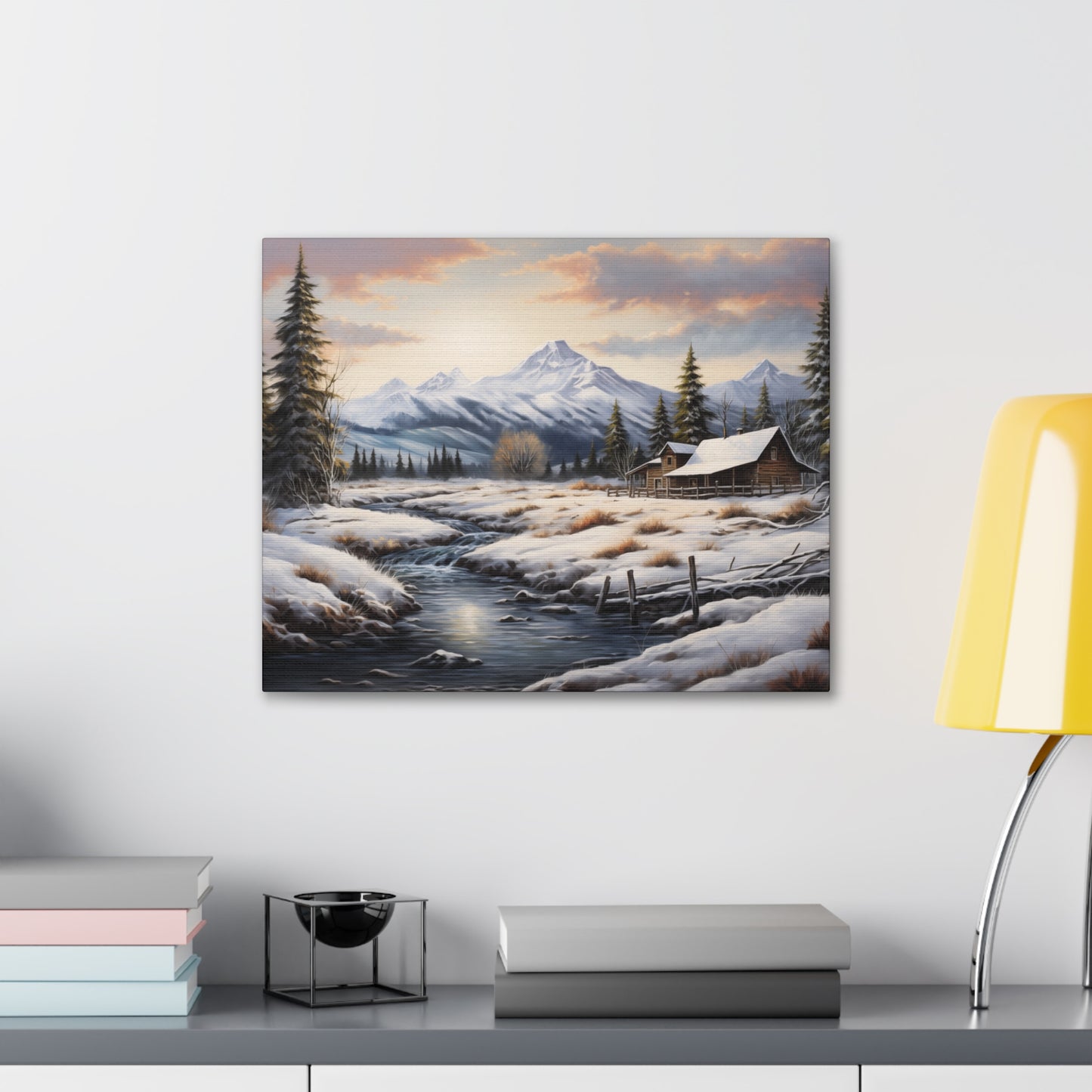 Rustic Cabin in the Snow - Canvas Gallery Wrap - No Frame