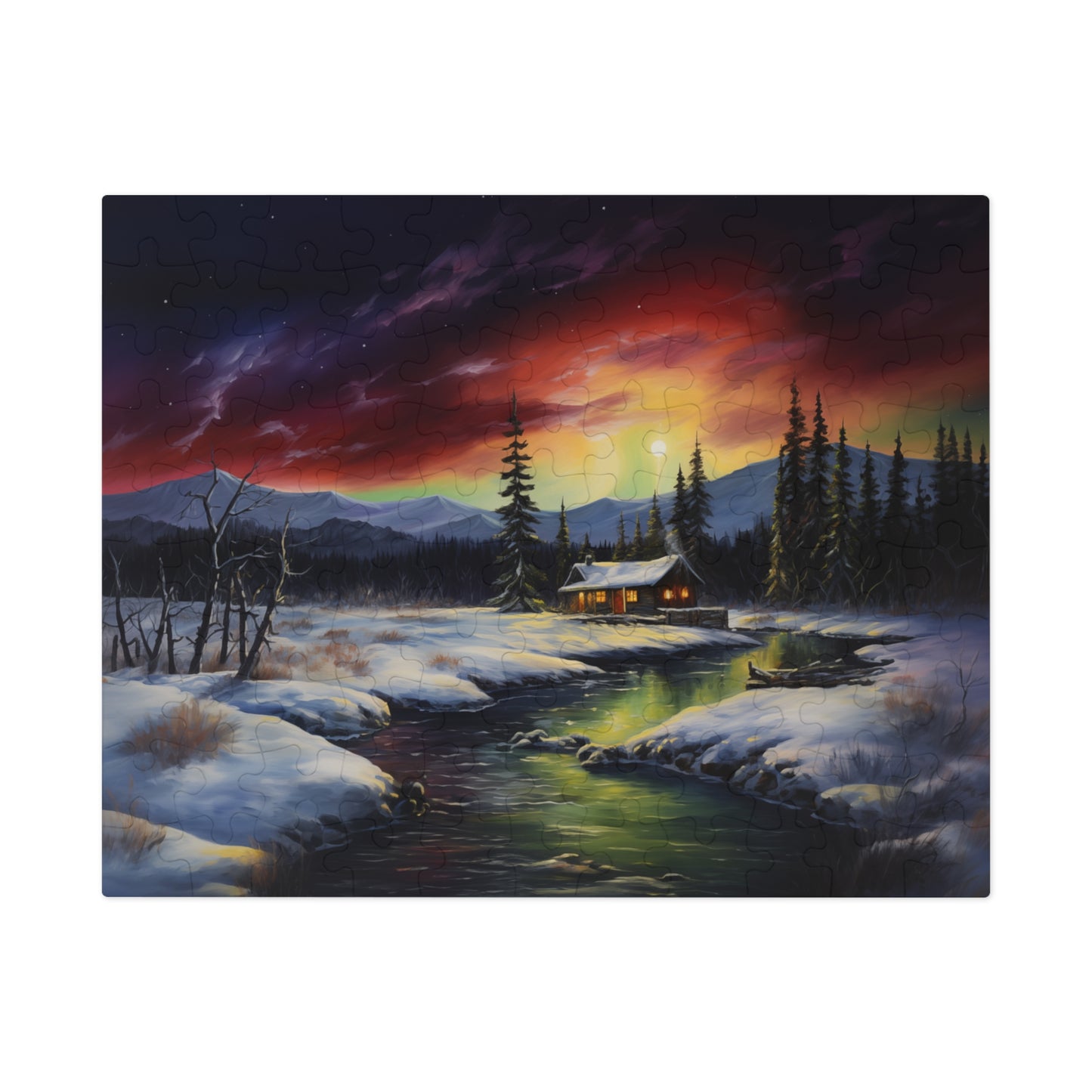 Cabin in the Woods - Northern Lights - Jigsaw Puzzle (110, 252, 500,1000-Piece)