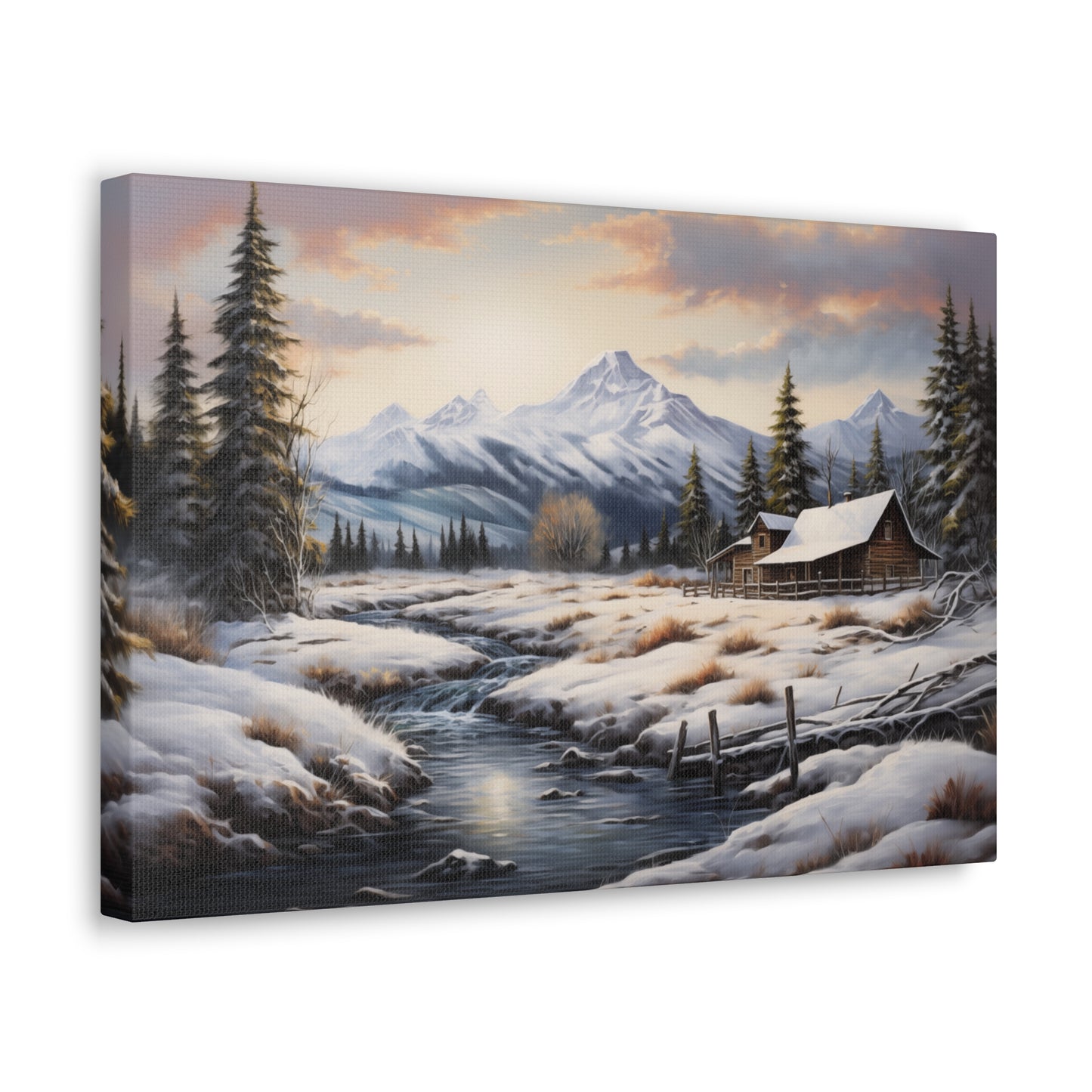 Rustic Cabin in the Snow - Canvas Gallery Wrap - No Frame