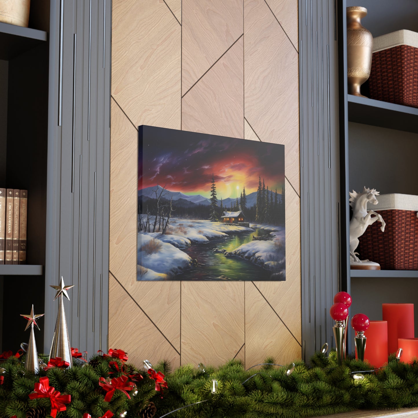 Cabin in the Woods - Northern Lights 2 - Canvas Gallery Wraps - No Frame