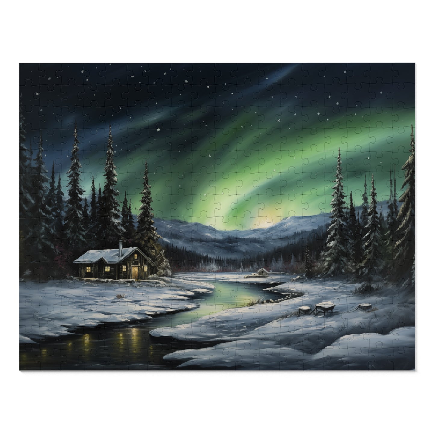 Cabin in the Woods - Northern Lights - Jigsaw Puzzle (110, 252, 500,1000-Piece)