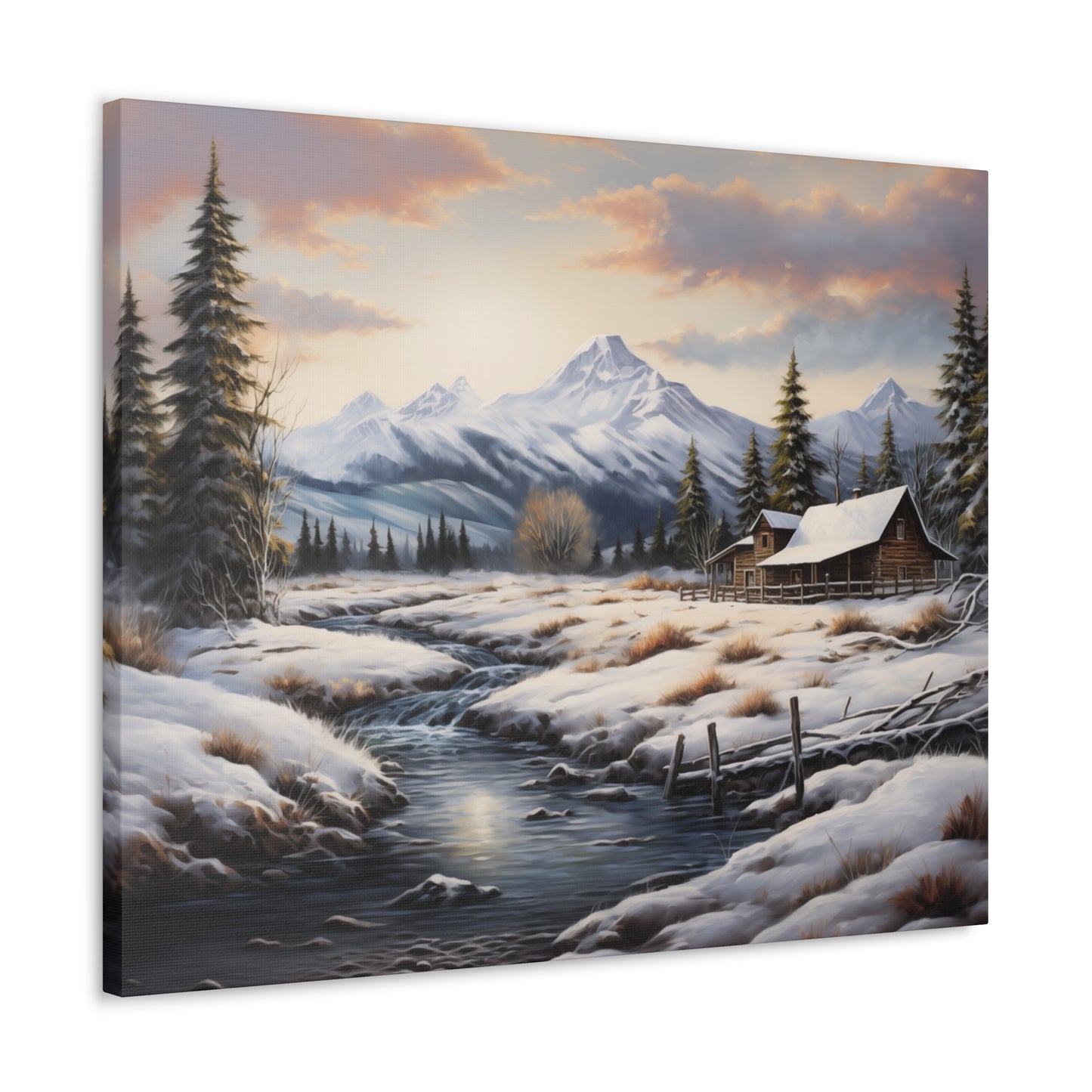 Rustic Cabin in the Snow - Canvas Gallery Wrap - No Frame