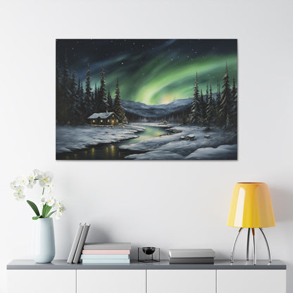 Cabin in the Woods - Northern Lights - Canvas Gallery Wrap