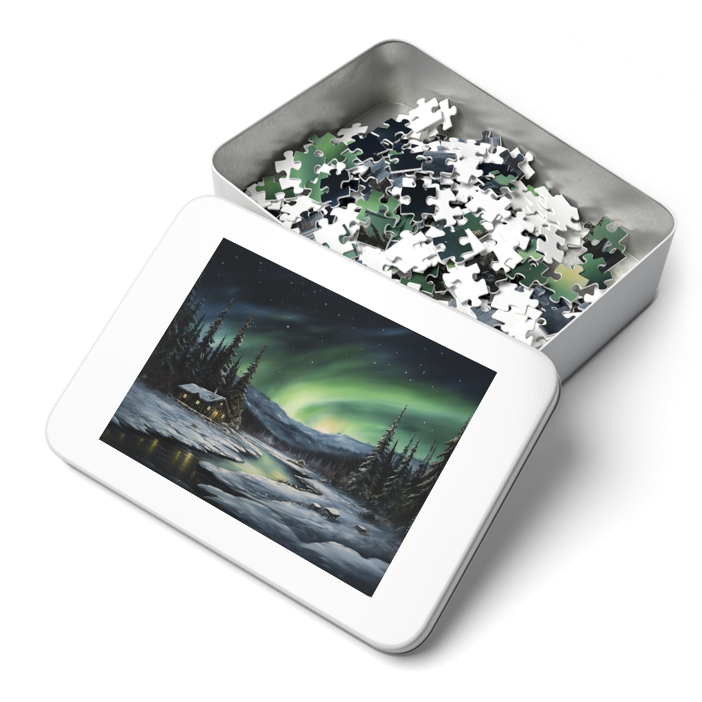 Cabin in the Woods - Northern Lights - Jigsaw Puzzle (110, 252, 500,1000-Piece)