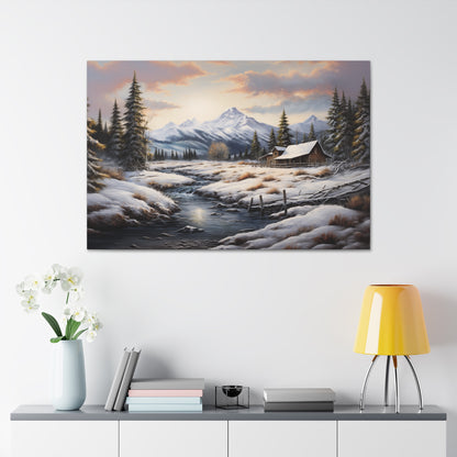 Rustic Cabin in the Snow - Canvas Gallery Wrap - No Frame