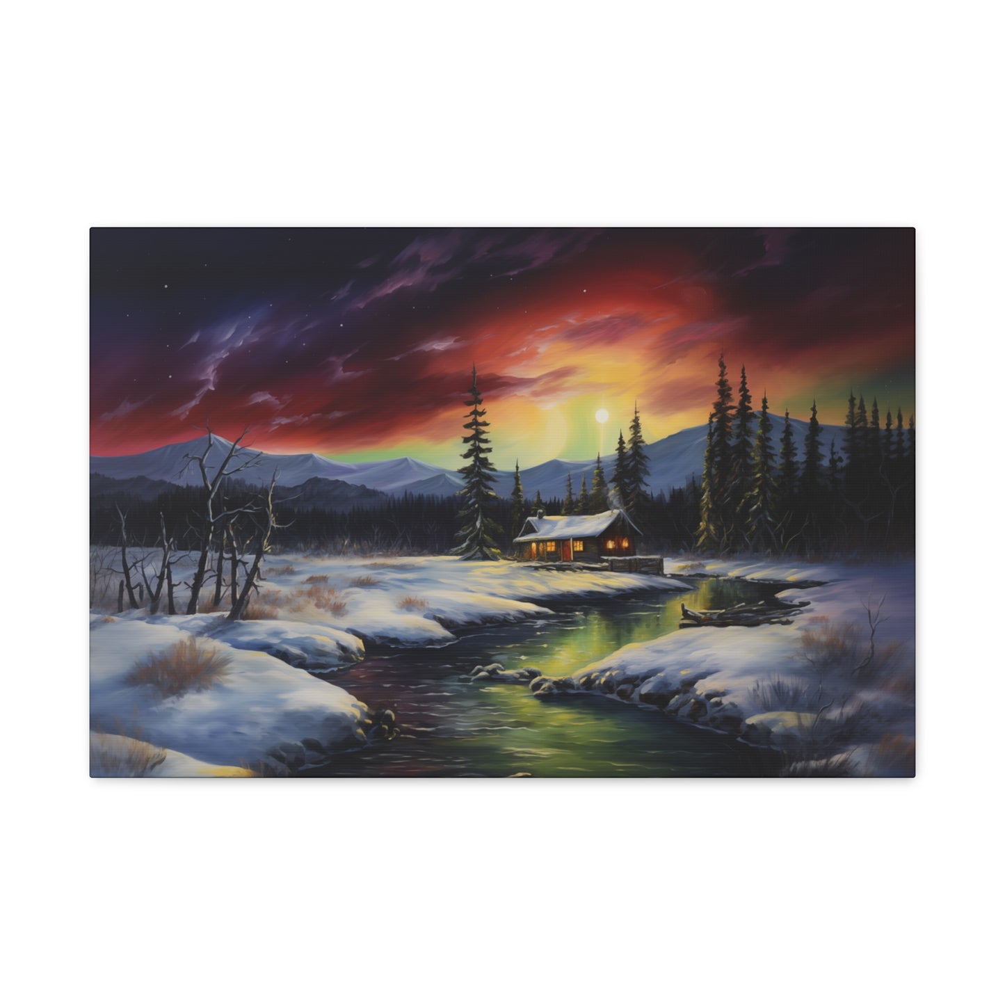 Cabin in the Woods - Northern Lights 2 - Canvas Gallery Wraps - No Frame