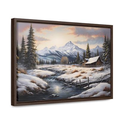 Rustic Log Cabin in the Snow - Gallery Canvas Wrap, Horizontal Frame